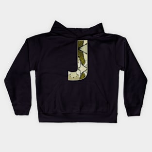 Letter J Monogram Initial Olive Green Pearl White Aesthetic Abstract Pattern Painting On Canvas Kids Hoodie